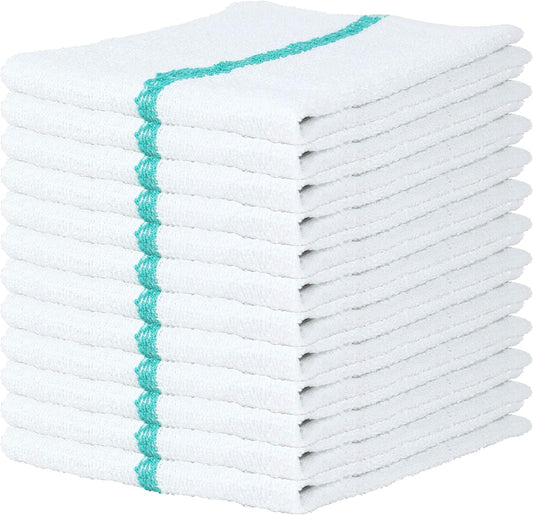 Arkwright Qwick Wick Bar Mop Towels - (Pack of 12) 100% Cotton Quick Dry Dishcloths, Super Absorbent Multipurpose Cleaning Rags for Restaurants, Kitchen, Bathroom, Hotel, 16 x 19 in, Green Stripe