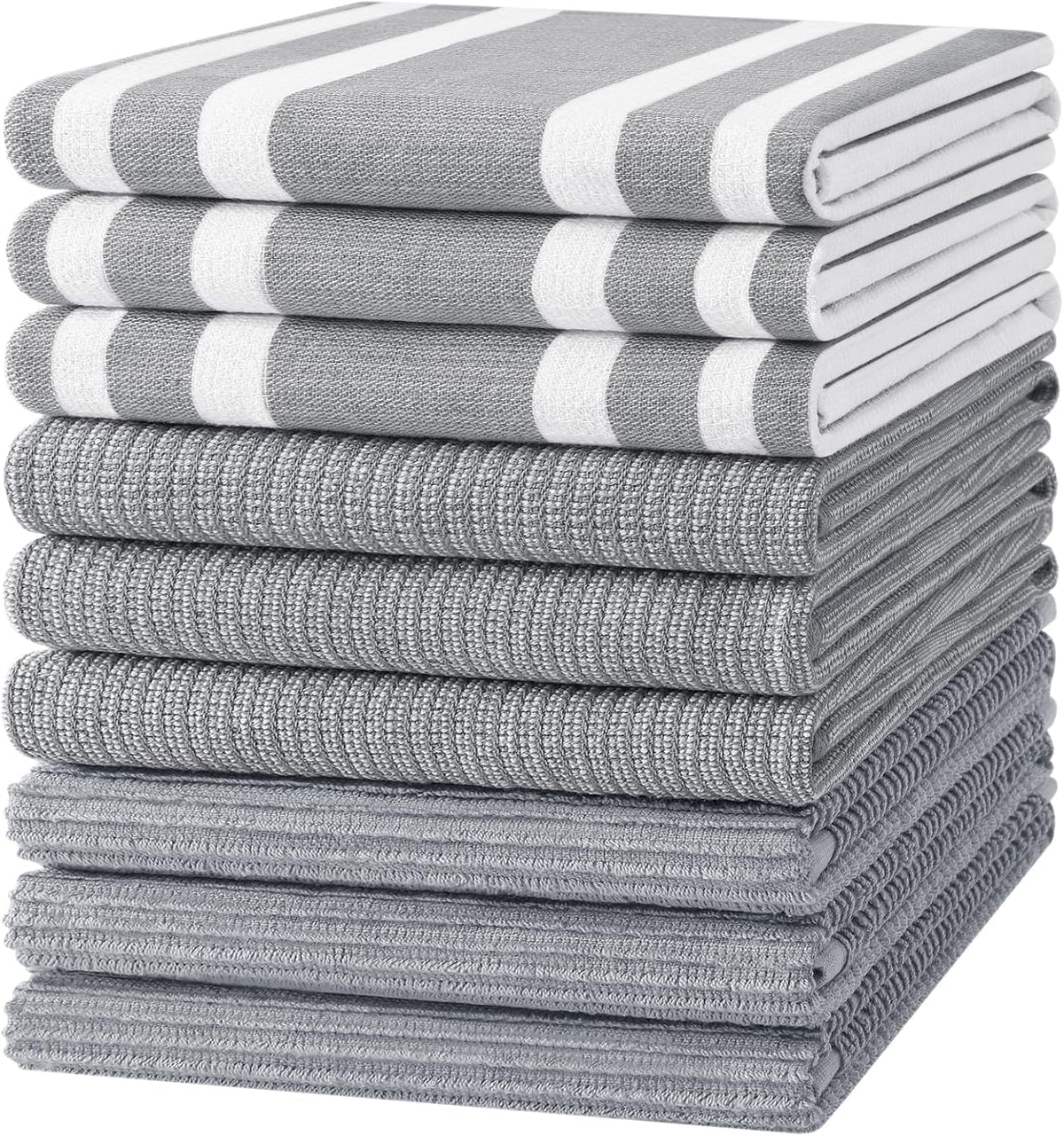Homaxy Premium Kitchen Towels(18”x 28”, 9 Pack), Large Cotton 380 GSM Kitchen Hand Towels, Soft and Absorbent Terry Dish Towels, Multipurpose Tea Towel Set with Hanging Loop, Grey