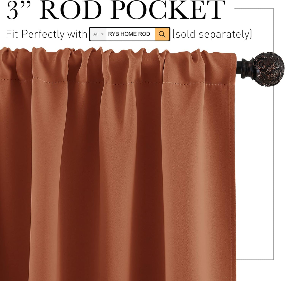 RYB HOME Small Window Curtains for Kitchen, Thermal Insulated Privacy Shades Chic Home Decoration for Basement Bathroom Door Window, Width 42 x Length 45 inch, 2 Panels, Burnt Orange