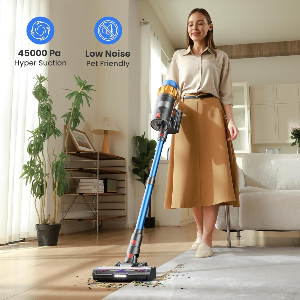 Cordless Vacuum Cleaner, 580W 48KPA 70 Mins Vacuum Cleaners for Home, Self-Standing Cordless Vacuum with Charging Dock Station, LED Display, Upgraded Anti-Tangle Stick Vacuum for Pet Hair/Carpet/Floor