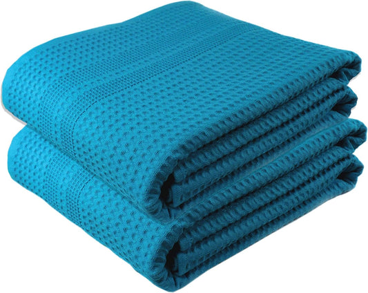 GILDEN TREE Waffle Bath Sheet Large Bath Towels Quick Dry Thin Body Towels, 40x80 Oversized Bath Towels for Adults, 2 Pack Bath Sheet Set, Classic Style (Aqua)