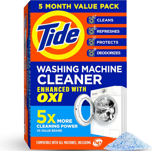 Washing Machine Cleaner by Tide, Washer Machine Cleaner with Oxi for Front and Top Loader Washer Machines, Deep Cleaning Residue & Odor Eliminator, 5 Month Supply (Packaging May Vary)