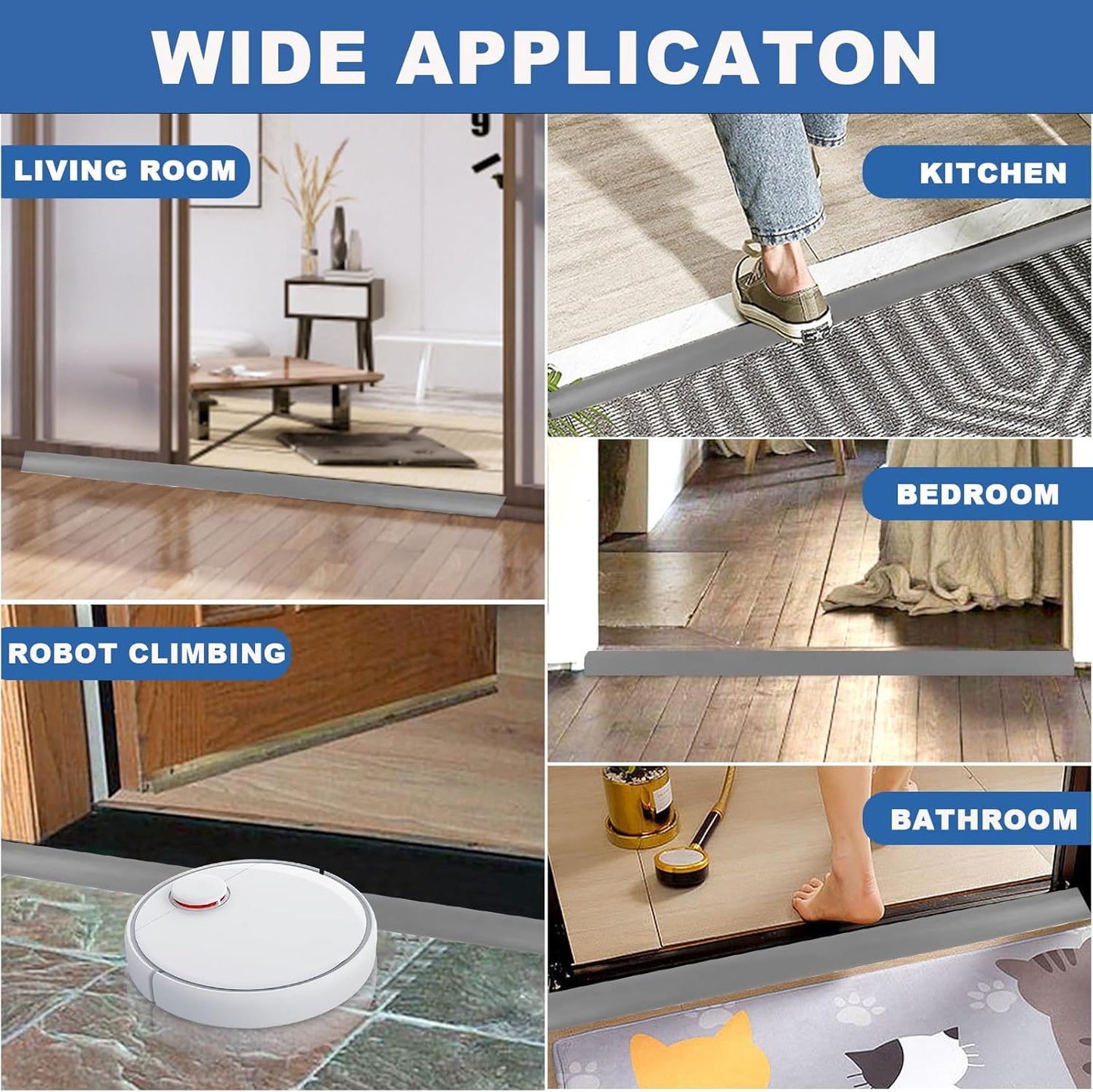 Vinyl Door Threshold Flooring Transition Strip Self Adhesive Carpet Edging Strip for Laminate Doorway Edge Threshold from 1/5" to 2/5" (Gray, 10 Ft)