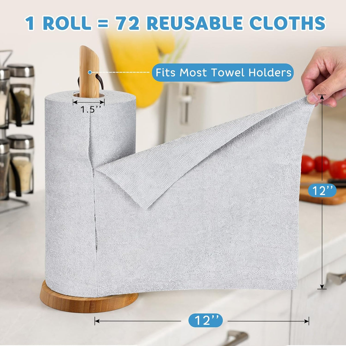 Matthew Microfiber Cleaning Cloth Roll 72Pack (12" x 12") Reusable Paper Towels&Washable Tear Away Towels,Ultra Water Absorbent Lint&Streak Free Cleaning Rags for Glass,Dishwash,Bathroom,Cars-Grey
