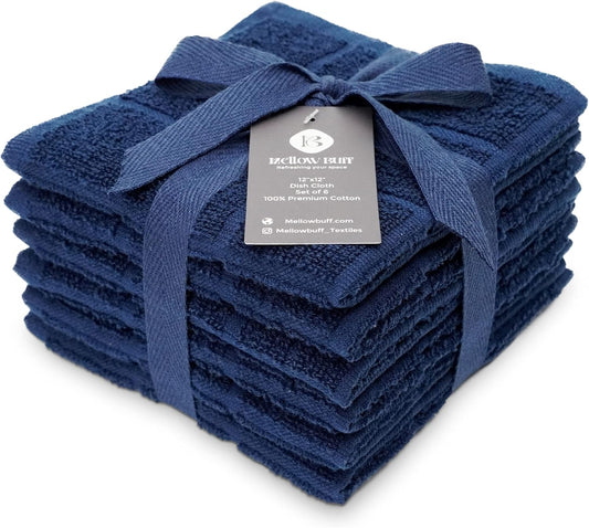 100% Cotton Terry Dish Cloth & Dish Towel, 6 Pack, Super Soft and Absorbent Kitchen Towels, Perfect for Kitchen Cleaning and Dish Washing (Navy Blue 6 Pack)