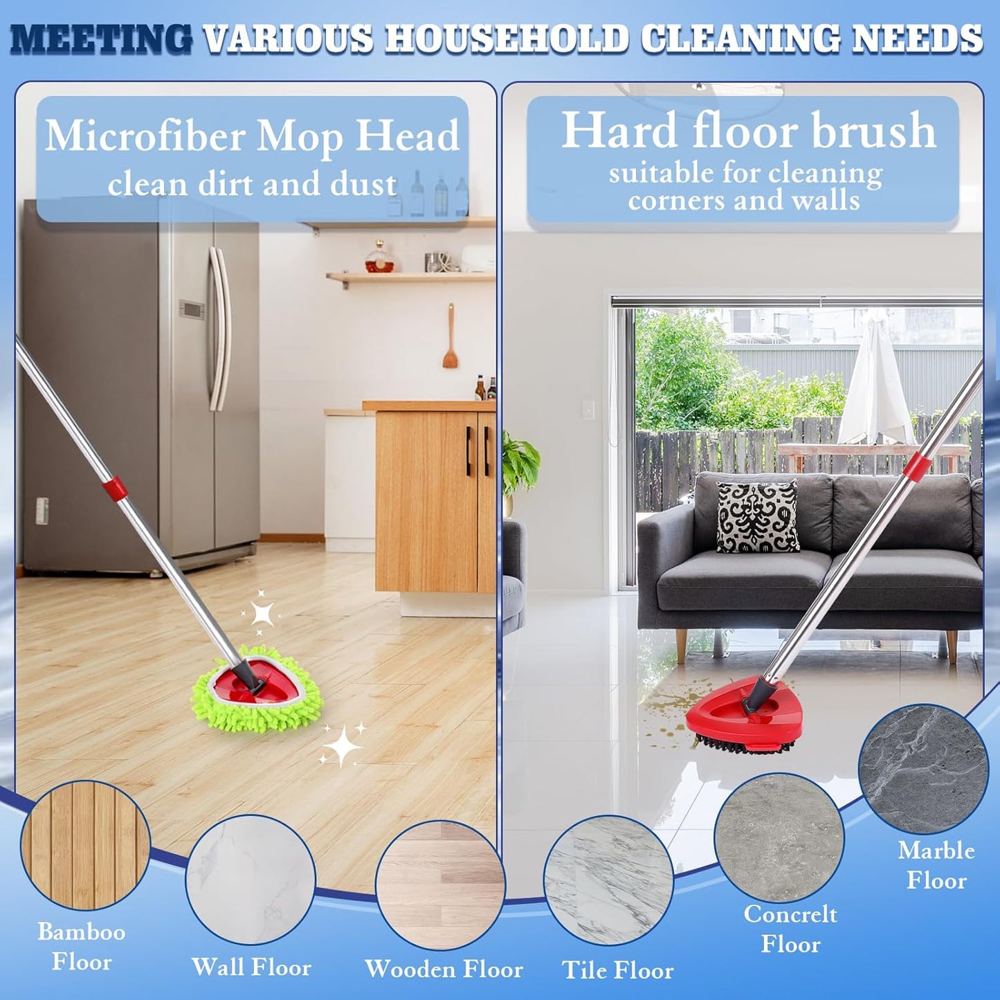 4 Pack Spin Mop Replacements Head Compatible for Oceda EasyWring 1-Tank System,Microfiber Spin Mop Refills Head,1 Mop Scrub Brush + 1 Mop Base + 4 Pack Cleaning Floor Mop Head（Green)