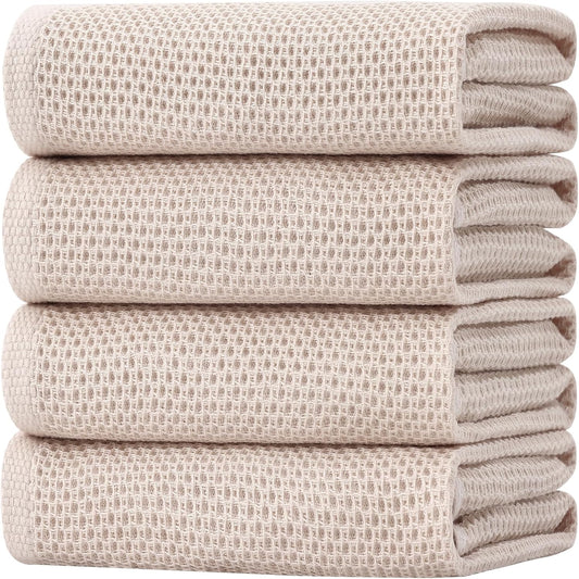 Homaxy 100% Cotton Oversized Waffle Weave Kitchen Dish Towels, Ultra Soft Absorbent Quick Drying Cleaning Towel, 20 x 28 Inches, 4-Pack, Beige
