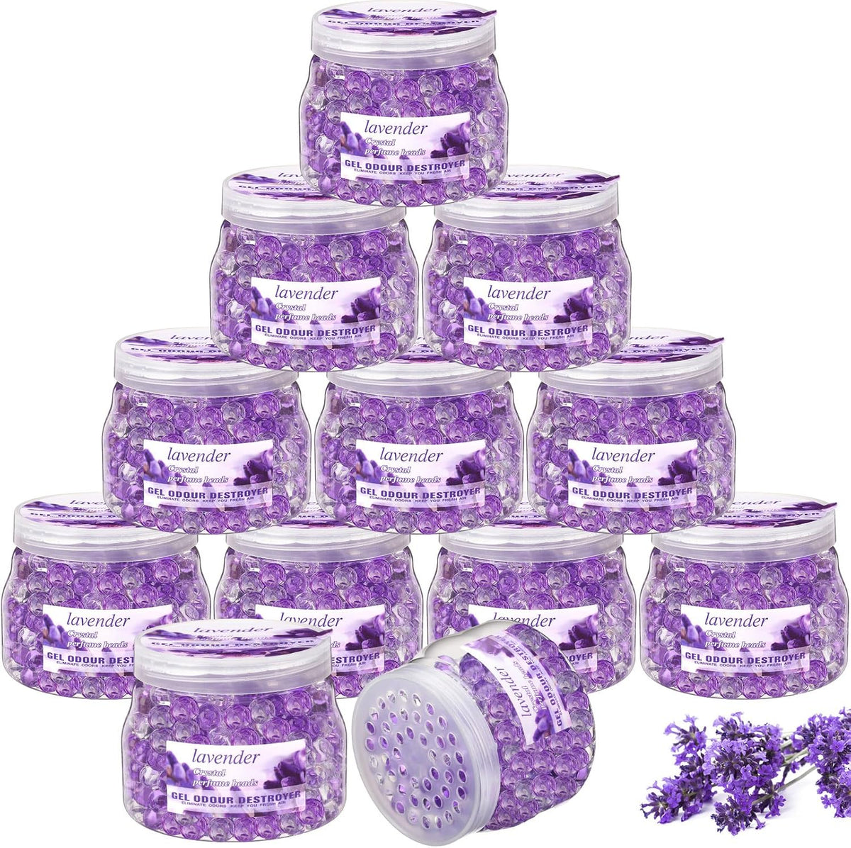 Timgle 12 Pack Odor Eliminator Gel Beads Bulk 10 Ounces Air Freshener Gel Beads Odor Eliminator for Home, Bathrooms, Cars, Boats and Pet Areas(Lavender Scent)