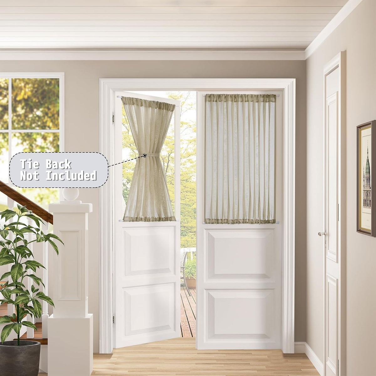 Tollpiz Short Sheer Door Curtain Closet Linen Textured Curtain Sheers Doorway Light Filtering Voile Patio Glass Door Rod Pocket Curtains French Door, 54 x 54 inches Long, Taos Taupe, Set of 1 Panel