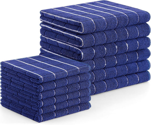 Homaxy Microfiber Kitchen Towels and Dishcloths Set, 12 Pack Soft and Absorbent Dish Hand Towels Bulk, 28 x 16 Inch & 12 x 12 Inch Quick Drying Rags for Washing Dishes, Navy Blue