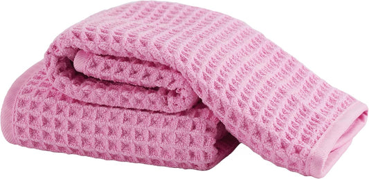 Microfiber Waffle Face Towels, 2 Pieces, Soft, Absorbent, Fast Drying, Lint Free (Pink)