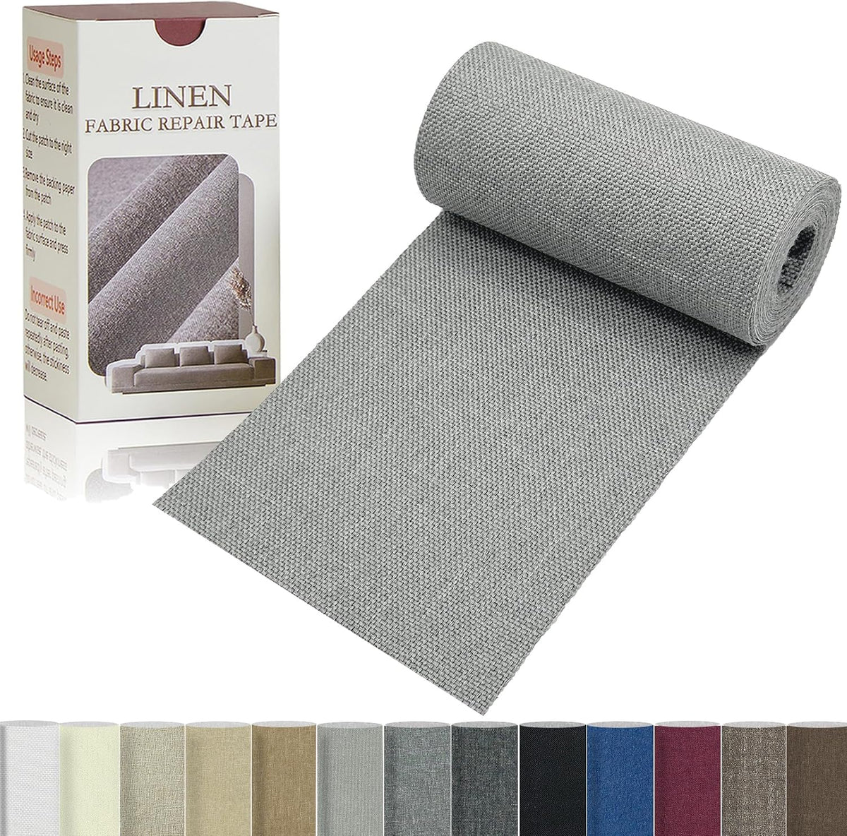 Linen Repair Tape 4x70 Inch Self-Adhesive Couch Patch Repair Fabric Patch for Furniture,Sofas,Cushion,Chairs,Bags,Linen Goods(Light Grey)