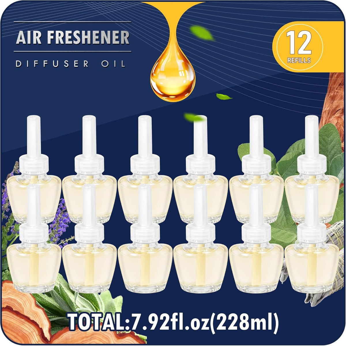 Plug-In Air Freshener Refills 12 Count - Palo Santo & Eucalyptus, Baby Powder Scent For Rooms & Bathrooms Office Wall Plug-In Refills, Compatible with Air Wick,Compatible with Glade