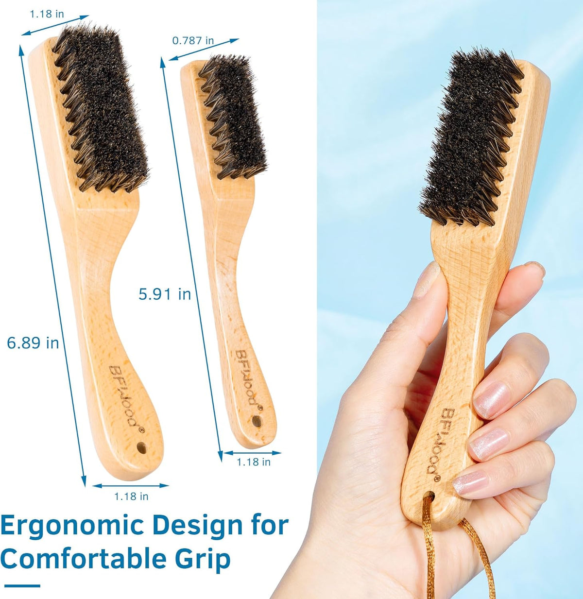 BFWood Horsehair Silver Brush - 2PCS Detailing Brush Set for Silverware - Jewelry Cleaning Brushes for Sterling, Cutlery, Metal - Perfect Match for Silver Polish
