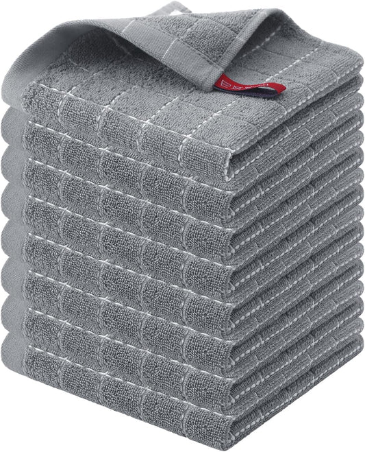Homaxy 100% Cotton Terry Kitchen Dish Cloths, Ultra Soft and Absorbent Dish Towels for Kitchen, Suitable for Drying and Washing Dishes, 8 Pack, 12 x 12 Inches, Grey