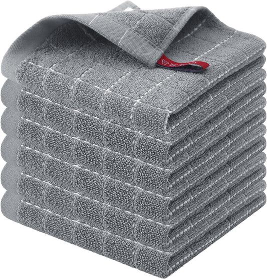 Homaxy 100% Cotton Terry Kitchen Dish Cloths, Ultra Soft and Absorbent Dish Towels for Kitchen, Suitable for Drying and Washing Dishes, 6 Pack, 12 x 12 Inches, Grey