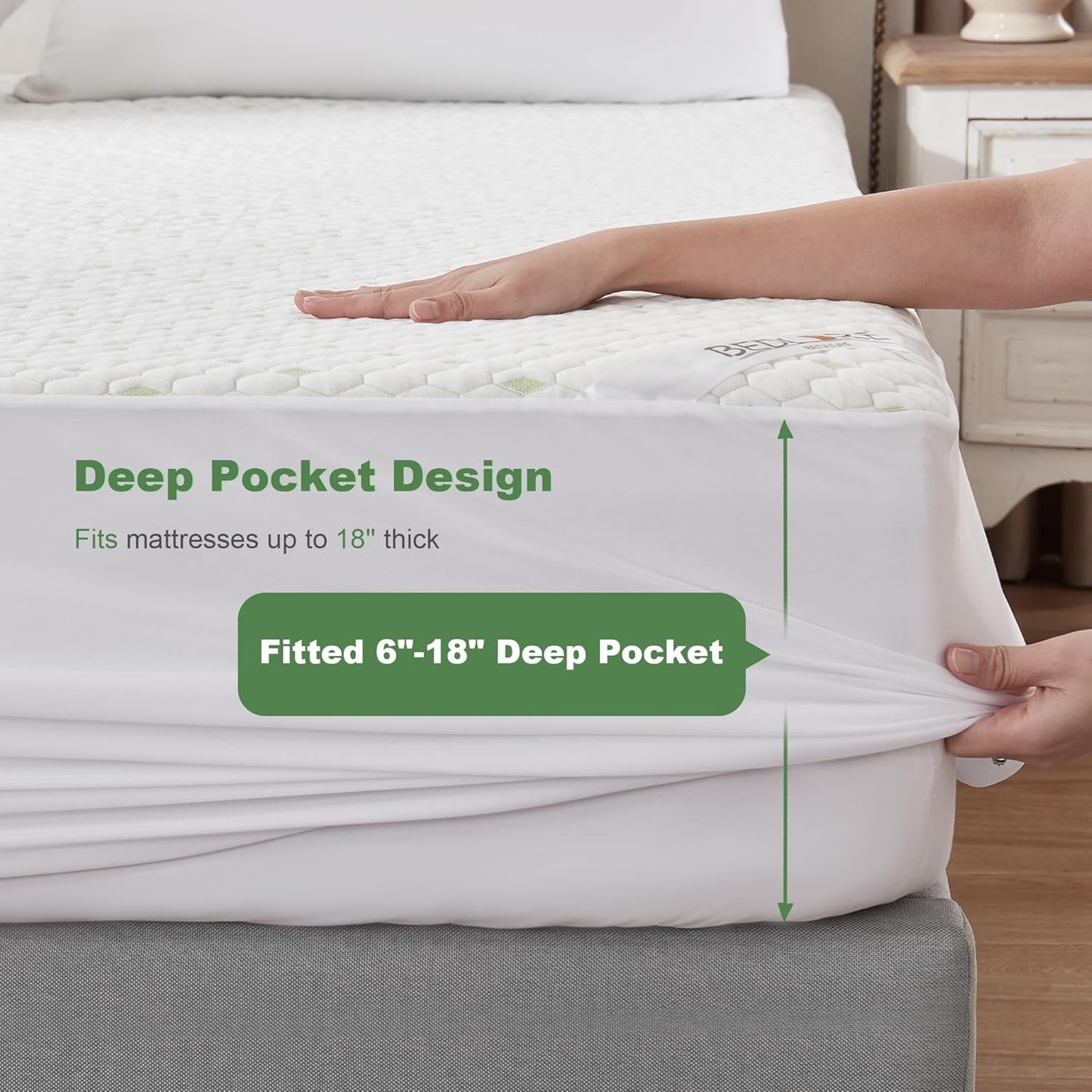 Waterproof Mattress Protector, California King Size Mattress Pad Fitted 6"-18" Deep Pocket, 3D Air Fabric Bed Mattress Cover Noiseless Washable for Home, Bedroom, Hotel
