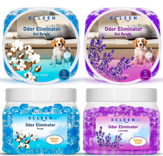 Odor Eliminator Gel Beads 4 Pack 32OZ, Air Freshener with Baking Soda, Long Lasting Odor Absorber for Home Bathroom Car and Pet Odor, Fresh&Lavender Scent