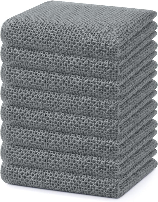 Homaxy 100% Cotton Waffle Weave Kitchen Dish Towels, Ultra Soft Absorbent Quick Drying Cleaning Towel, 13 x 28 Inches, 8-Pack, Grey