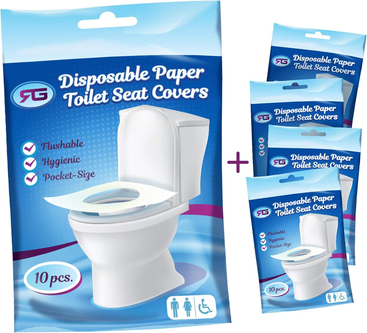 Rockland Guard Toilet Seat Cover - Flushable & Disposable Toilet Seat Cover for Bathroom - Road Trip Accessories & Travel Essentials for Kids & Adults - 5 Resealable Packs with 10 Sheets - 50-Count