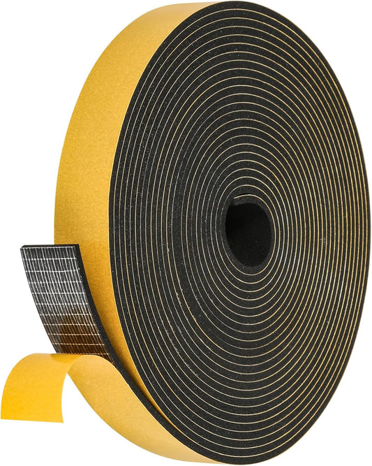 26Feet Weather Stripping Seal (1 Inch X 1/8 Inch) for Door Window, High Density Foam Tape, Soundproofing, Insulation Strip, Door Sealers for Door Frame- Black