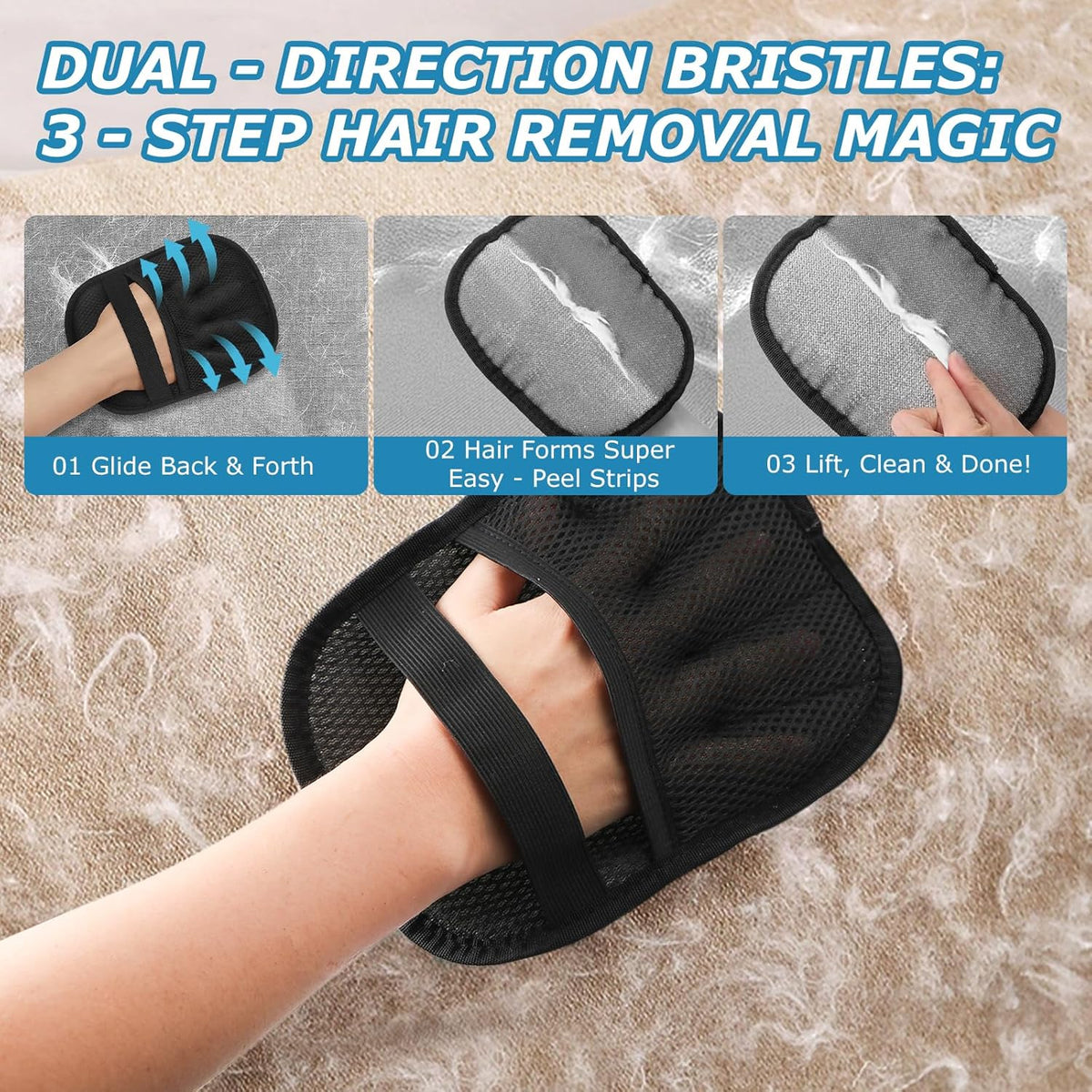 1-Pack Pet Hair Removal Glove for Dogs and Cats, Electrostatic Reusable Grooming Glove for Furniture, Couch, Carpet, Car Seat and Clothing