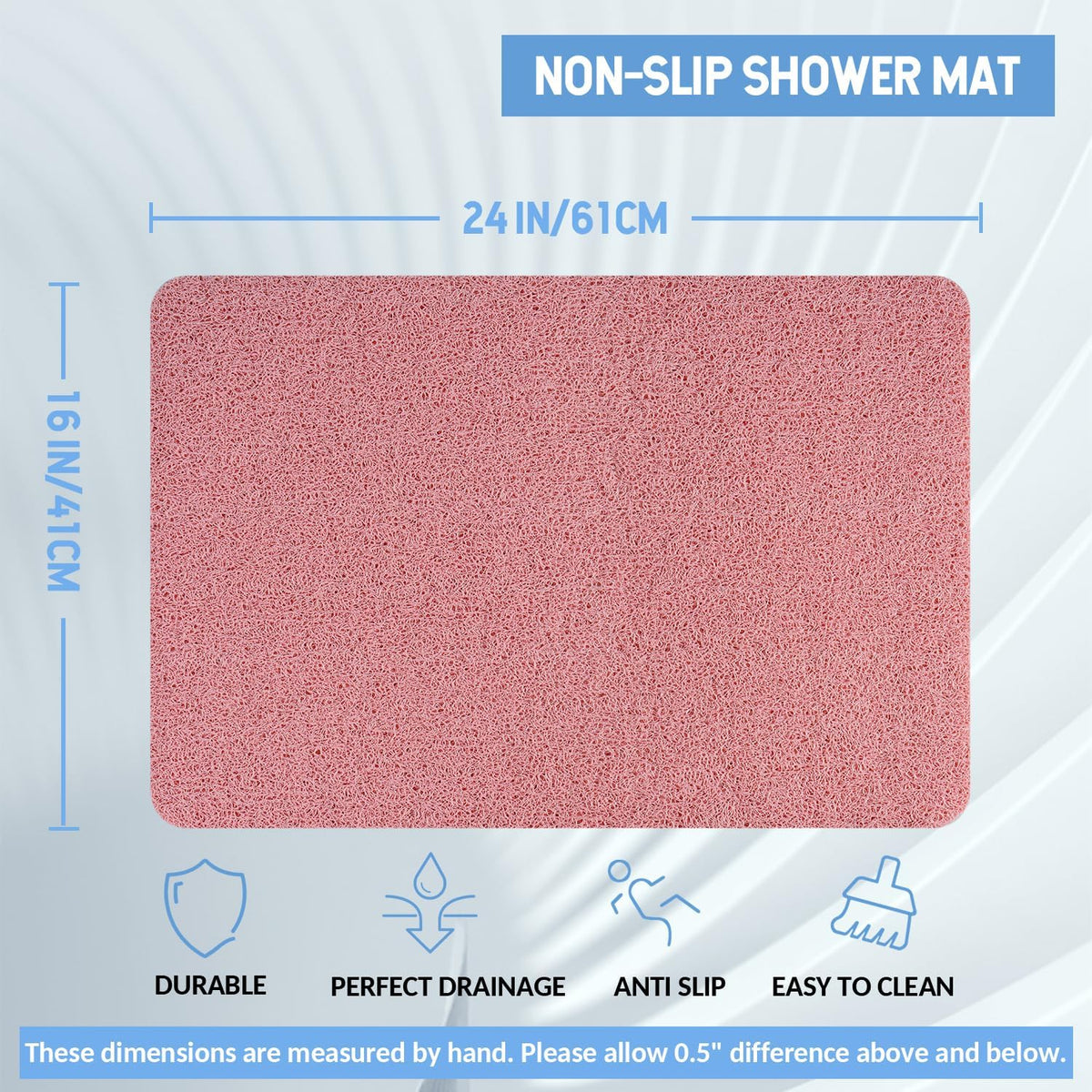 Non-Slip Bathtub Mat, 2 Pack Anti Slip Shower Mat, Fast Drying Bathtub Mats, Foot Scrubber Mat, Anti Slip Mat for Tub, Floor, Bathroom, Kitchen, Home, Hotel (Pink 24"×16"+24"×16")