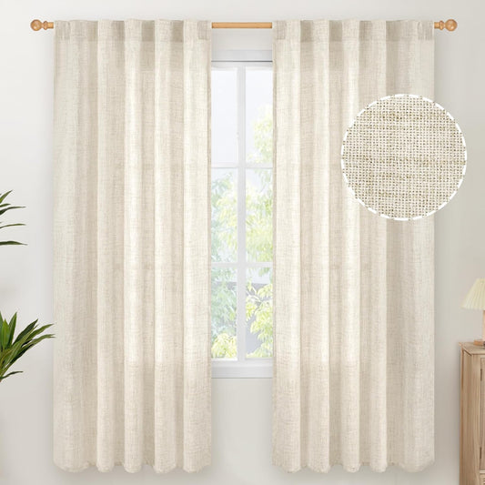 YoungsTex Linen Curtains 72 Inch Length for Living Room - Light Filtering Window Drapes with Back Tab Rod Pocket for Bedroom Office Dining Country Privacy, 42 X 72 Inch, 2 Panels