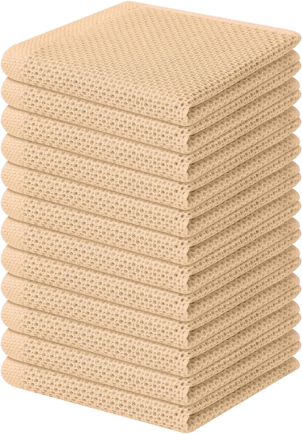 Homaxy 100% Cotton Waffle Weave Kitchen Dish Cloths, Ultra Soft Absorbent Quick Drying Dish Towels, 12 x 12 Inches, 12-Pack, Apricot