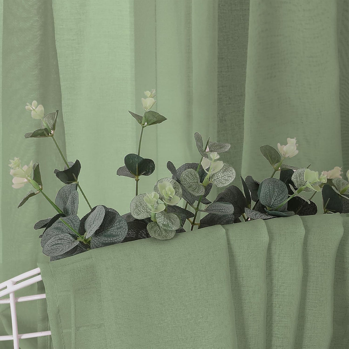 Tollpiz Short Sheer Curtain Living Room Linen Textured Curtains Sheer Light Filtering Voile Rod Pocket Curtain for Bedroom, 38 x 54 inches Long, Sage Green, Set of 2 Panels