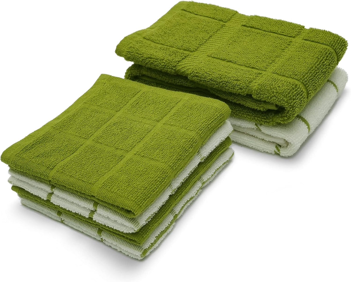 100% Cotton Terry Dish Cloth & Dish Towel, 6 Pack, Super Soft and Absorbent Kitchen Towels, Perfect for Kitchen Cleaning and Dish Washing (Green (DT and DC Combo))
