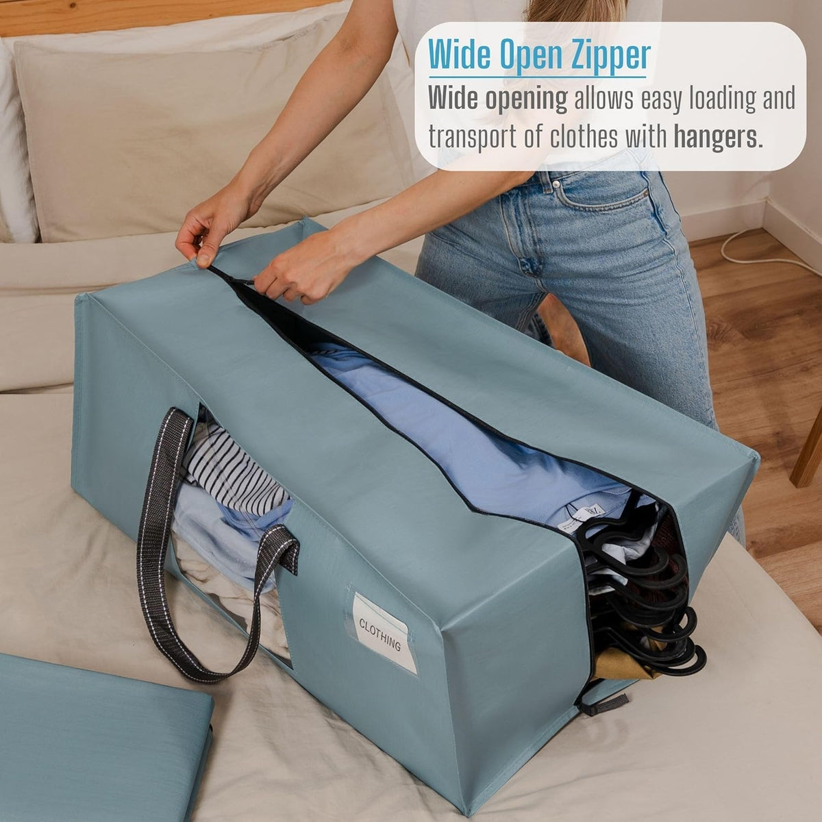 VENO 8 Pack Moving Bags for College, Heavy-Duty Storage Totes, Moving Boxes and Wardrobe Packing Supplies Alternative - Extra Large Durable Laundry Bags for Clothes (Light Blue Matte, 8 Pack)