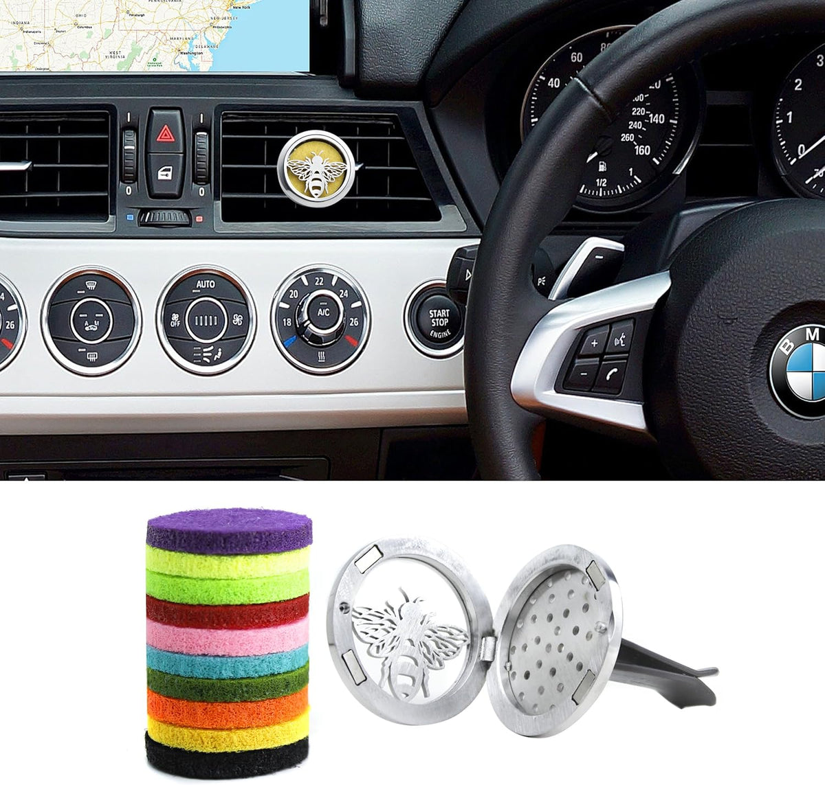 Car Diffuser Vent Clip 30mm Aromatherapy Essential Oil Automotive Diffuser Air Fresheners Vent Clips Car Accessories for Women Birthday Gifts (Bee)