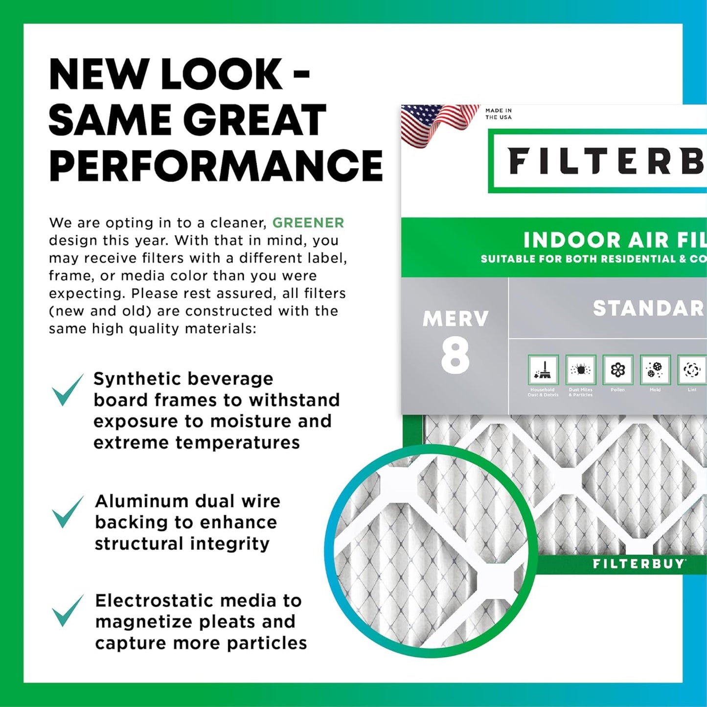 Filterbuy 21x21x1 Air Filter MERV 8 (MPR 700) Dust Defense Replacement (6-Pack), Electrostatic Pleated HVAC AC Furnace Filters, Made in USA (Actual Size: 20.88 x 20.88 x 0.75)