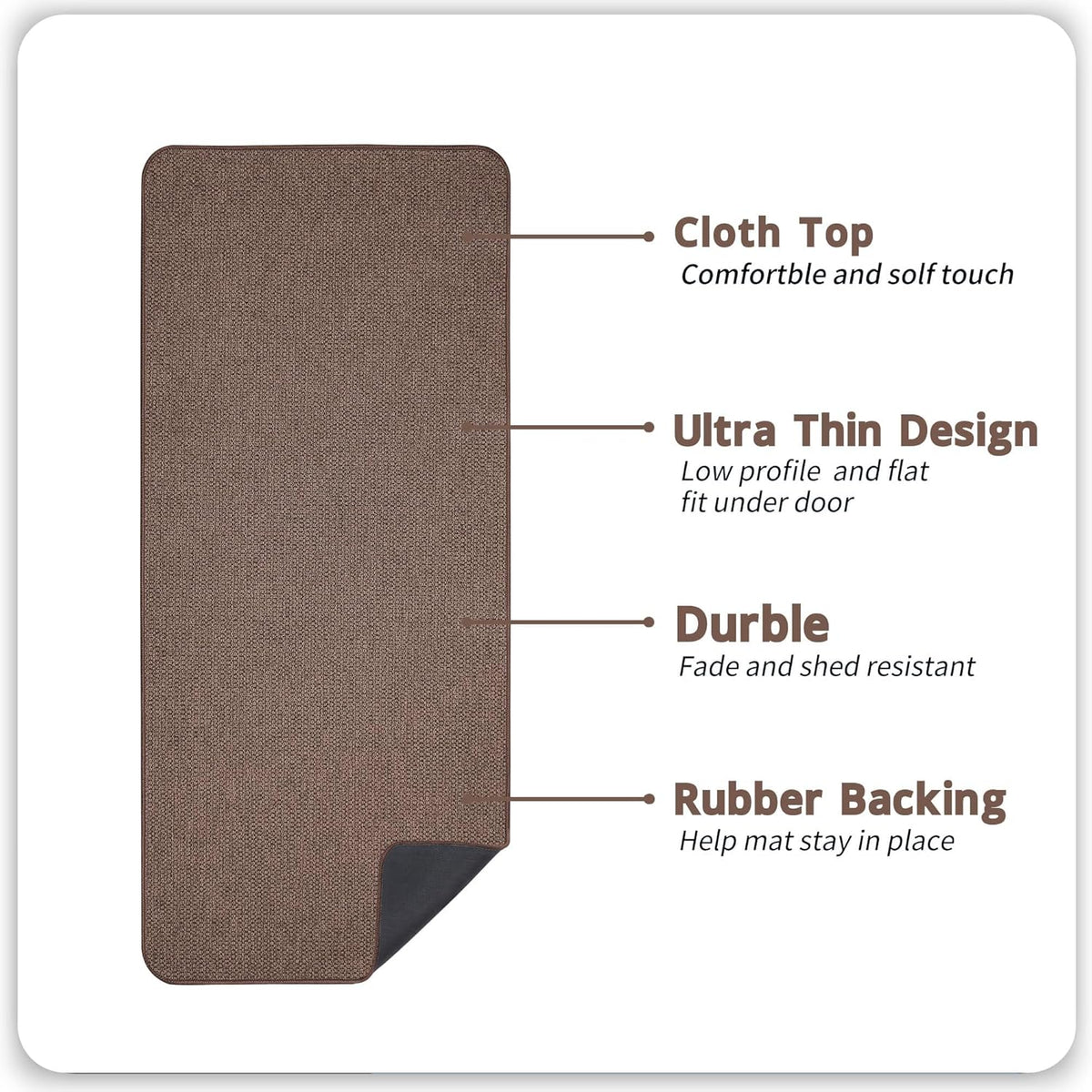 Bath Mat,Ultra Thin Bathroom Runner Rugs,Large Bath Mats for Bathroom,Quick Dry,Non-Slip,Machine Washable,Low Pile,Bath Rug,Shower Outside,Sink,Home Decor Accessories.Brown,2'x5'（24x60inch）