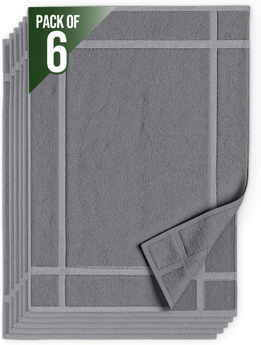 Pearl Linens Pack of 6 Washable Cotton Bath Mat 18x25 - Soft & Absorbent Quick Dry Bathroom Mat Set, Not Bathroom Rugs After Shower Mat, Terry Bath Tub Mat, 687 GSM Light Grey