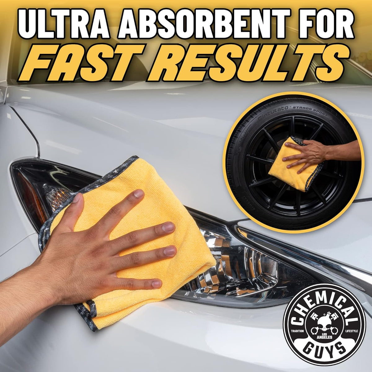 Chemical Guys MIC_506_24 Professional Grade Premium Microfiber Towels, Gold (16 Inch x 16 Inch) (Pack of 24) - Safe for Car Wash, Home Cleaning & Pet Drying Cloths