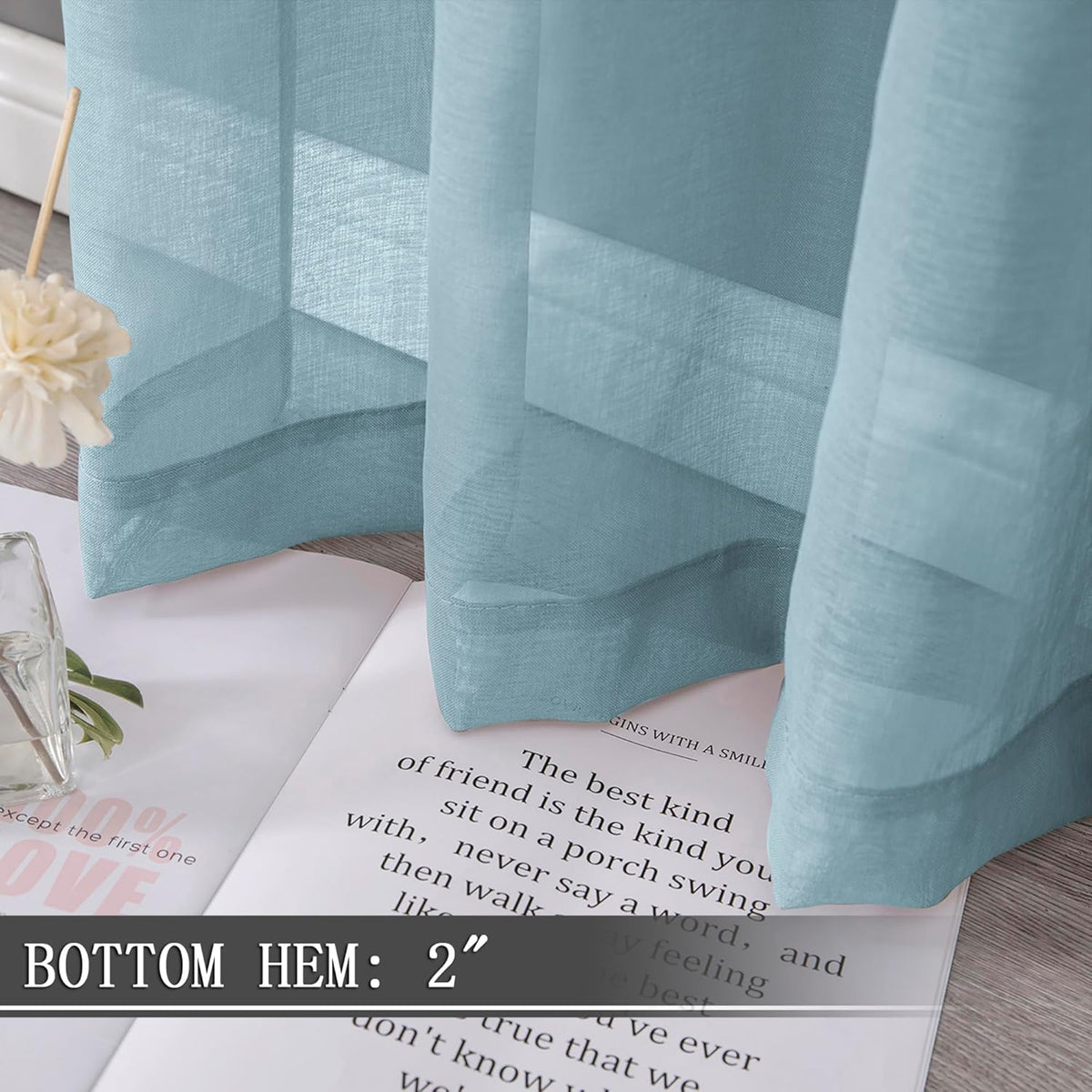 Tollpiz Sheer Curtains Linen Textured Living Room Curtain Sheers Light Filtering Rod Pocket Voile Curtains for Bedroom, 42 x 63 inches Long, Dusty Blue, Set of 2 Panels