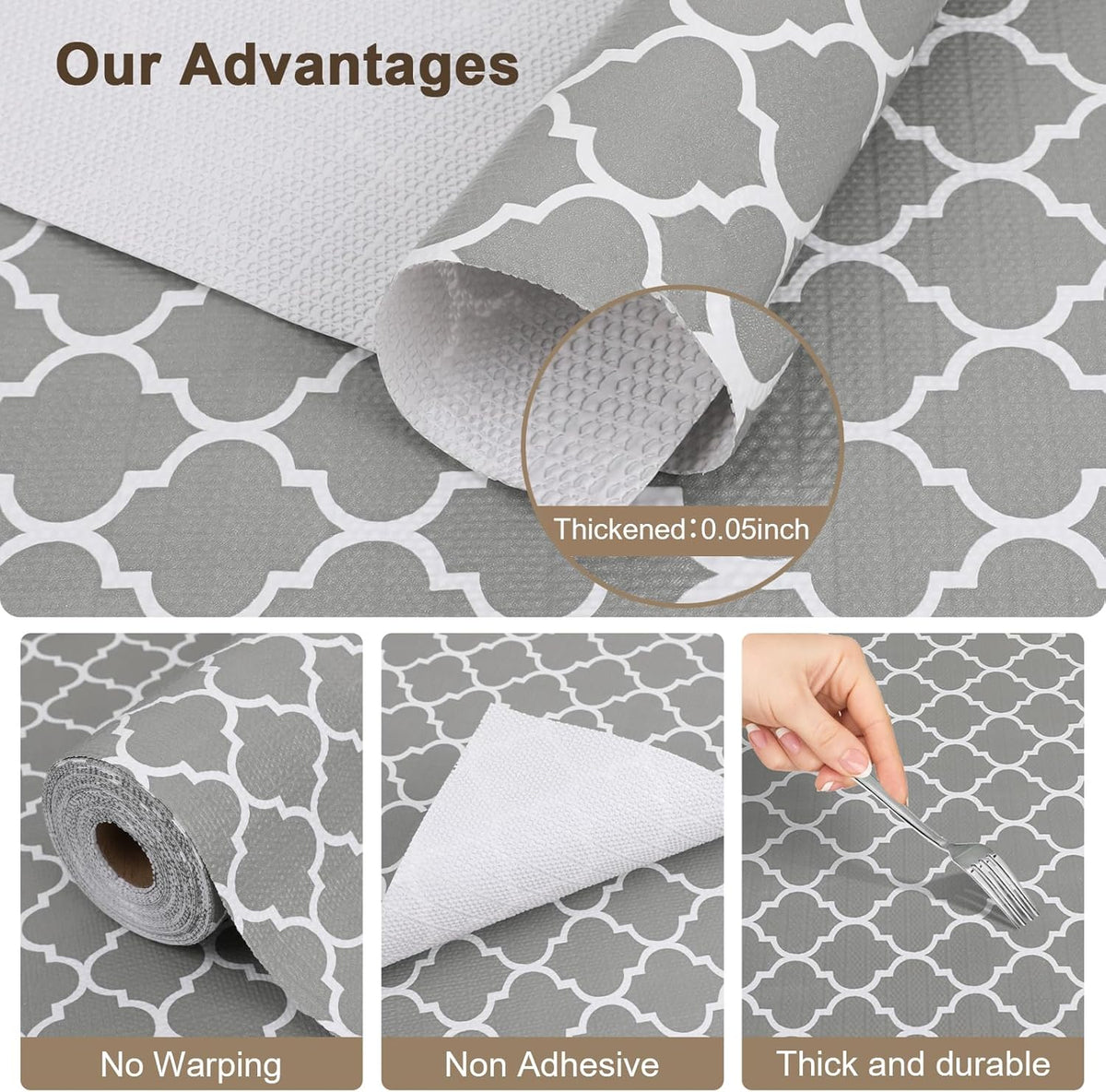 OcePor Non-Adhesive Drawer and Shelf Liner 17.5IN x 30FT，Non Slip Cabinet and Cupboard Liner, Kitchen Cabinet Liners for Shelves, Waterproof Drawer Shelf Liners for Cabinets/Bathroom Cupboard