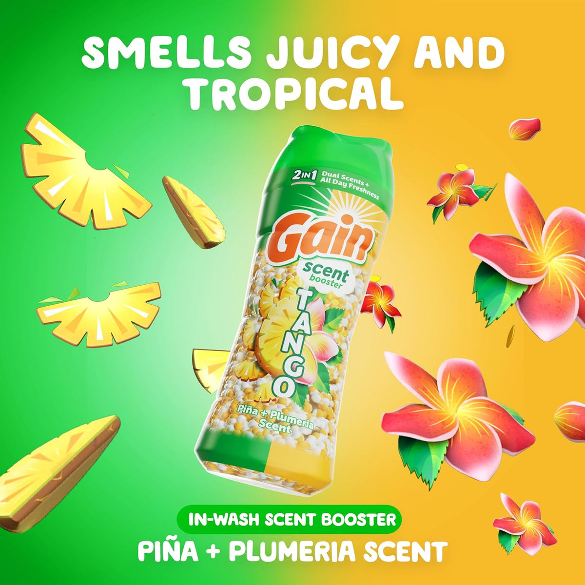 Gain Tango 2-in-1 Laundry Scent Booster Beads, Piña and Plumeria Scent, 10.7oz, Laundry Beads with Dual Scents Plus All Day Freshness