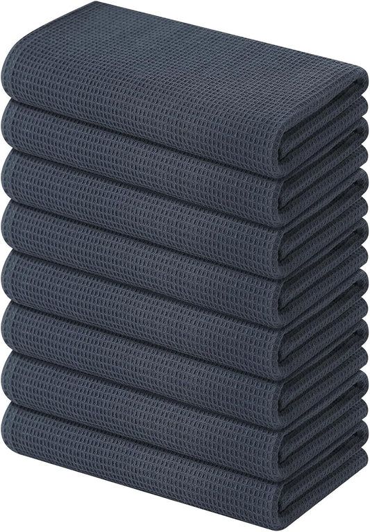 Homaxy 100% Cotton Waffle Weave Kitchen Towels - 8 Pack Soft and Absorbent Dish Towels - 16 x 26 Inches Quick Dry Hand Towels - Dark Grey