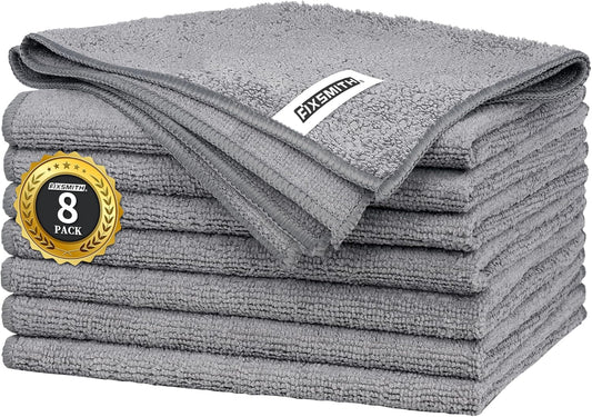 FIXSMITH Grey Microfiber Cleaning Cloth -Pack of 8, Highly Absorbent Cleaning Rags, 16"X12" All Purpose Cleaning Towels for Housekeeping, Kitchen, Car, Lint Free and Reusable Microfiber Towels