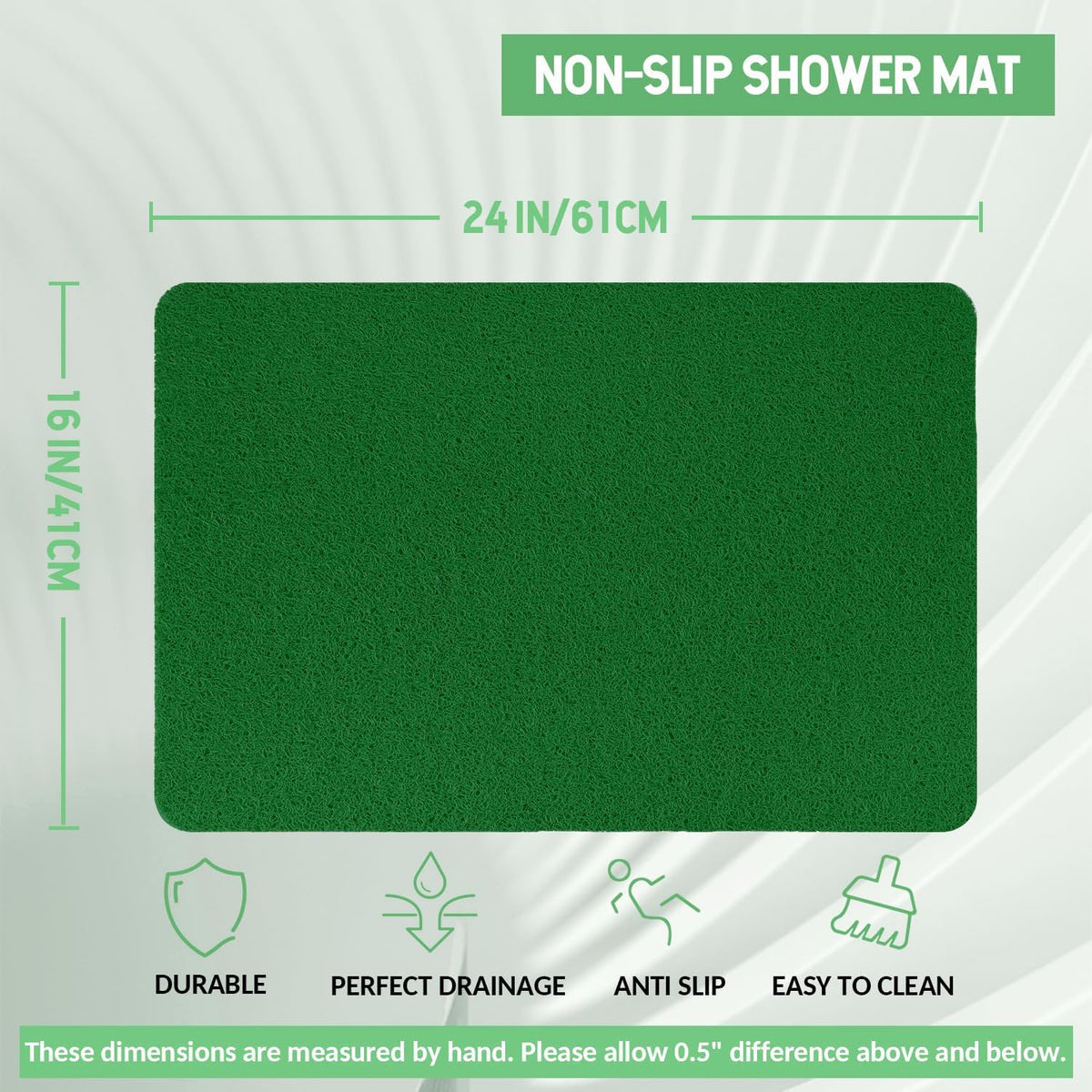 Non-Slip Bathtub Mat, Anti Slip Shower Mat, Fast Drying Bathtub Mats, Foot Scrubber Mat, Anti Slip Mat for Tub, Floor, Bathroom, Kitchen, Home, Hotel (Dark Green 24"×16")