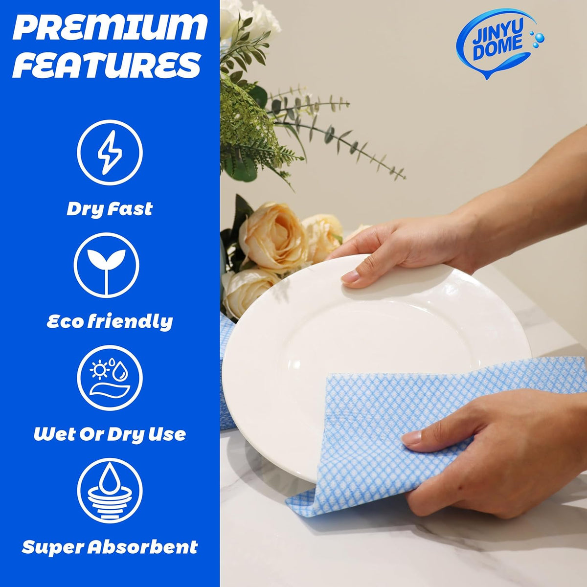 Disposable Kitchen Cleaning Cloths Dish Towels Dish Cloth Reusable Cloths for Kitchen, Bathroom, Household Cleaning (Blue 100 Pack)