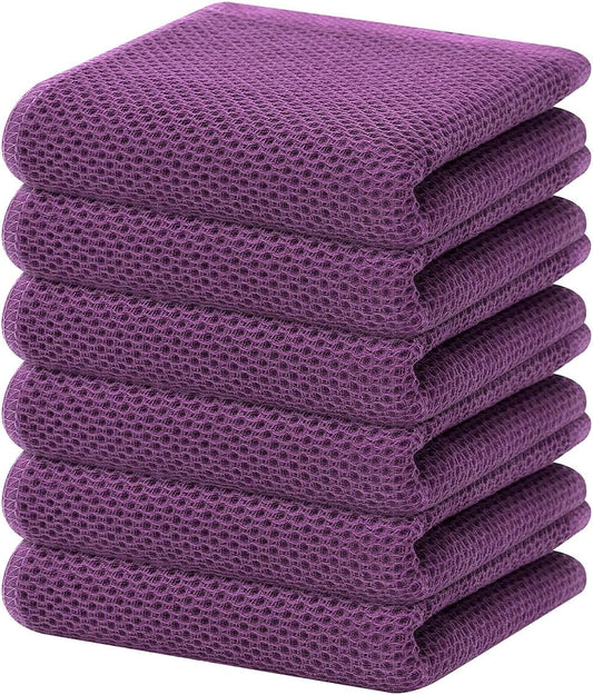 Homaxy 100% Cotton Waffle Weave Kitchen Dish Towels, Ultra Soft Absorbent Quick Drying Cleaning Towel, 13 x 28 Inches, 6-Pack, Purple