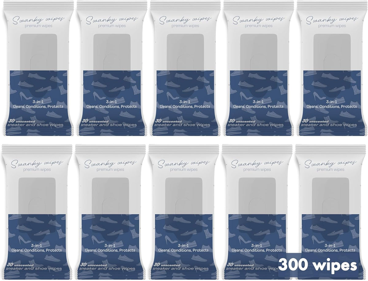 Swanky Shoe Cleaner Wipes - Leather and Sneaker Cleaner, Removes Dirt, Grime and Stains, Quick & Easy Shoe Sole and Boot Cleaning Wipes, Essential Shoe Cleaning Supplies - Soft Wipes, 300 Count