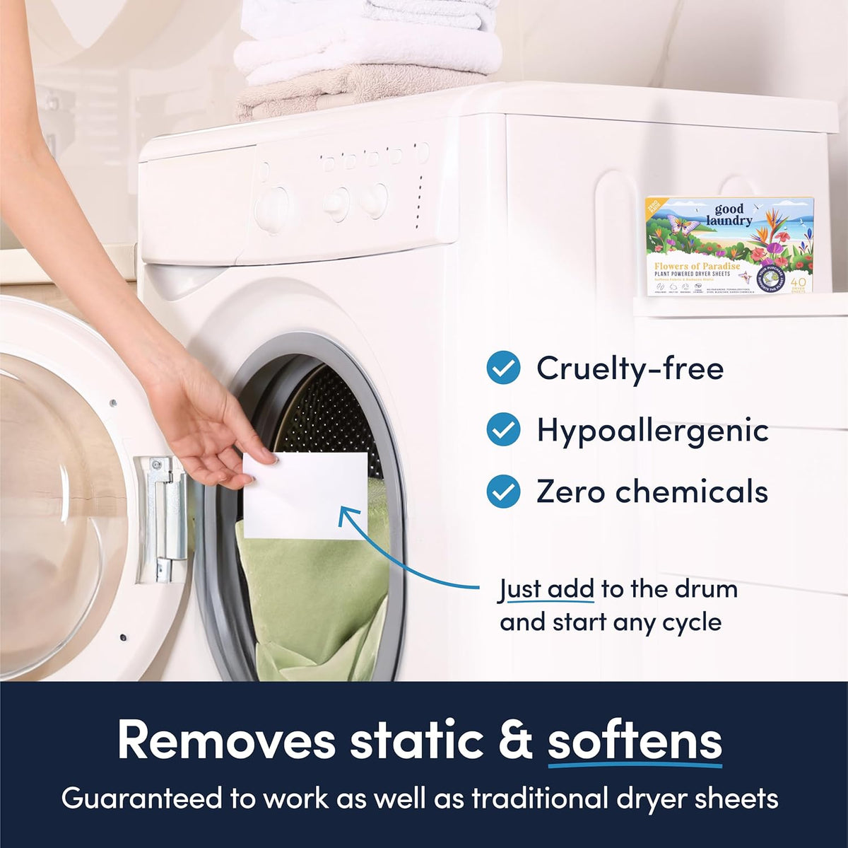 Good Laundry - Lavender Breeze Scented Organic Laundry Dryer Sheets - Natural Non toxic dryer sheets infused with Essential Oils - No Harsh Chemicals, Biodegradable, Hypoallergenic - USA Based