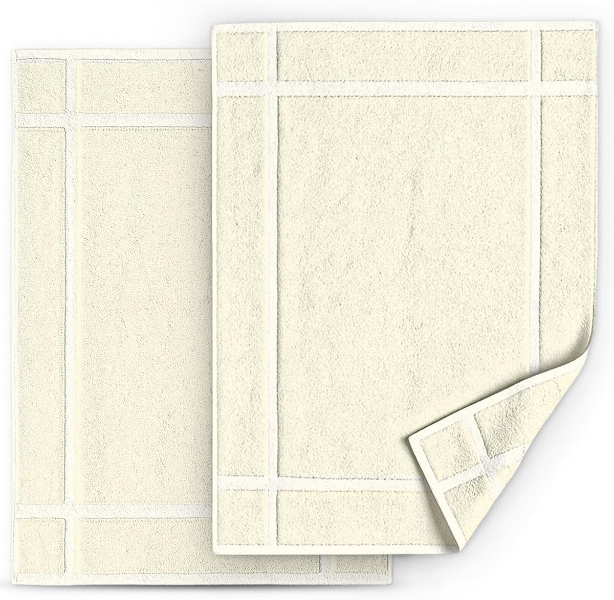 Pearl Linens Pack of 2 100% Cotton Bath Mat 18x25 inches, Soft & Absorbent Quick Dry Bathroom Mats Set, Not Bathroom Rugs, After Shower Mats, Bath Tub Mat, 687 GSM, Machine Washable, Ivory