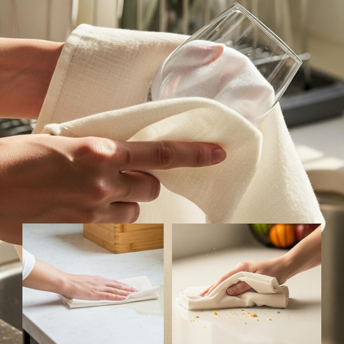 WHITEWRAP Dish Cloths Cotton| Kitchen Wash Cloth| Shop Towels Absorbent and Lint Free Flour Sack| Dishcloths for Kitchen Washing Dishes|Thick Absorbent Quick Dry Dish Rags |12Pack 13"x13" Natural