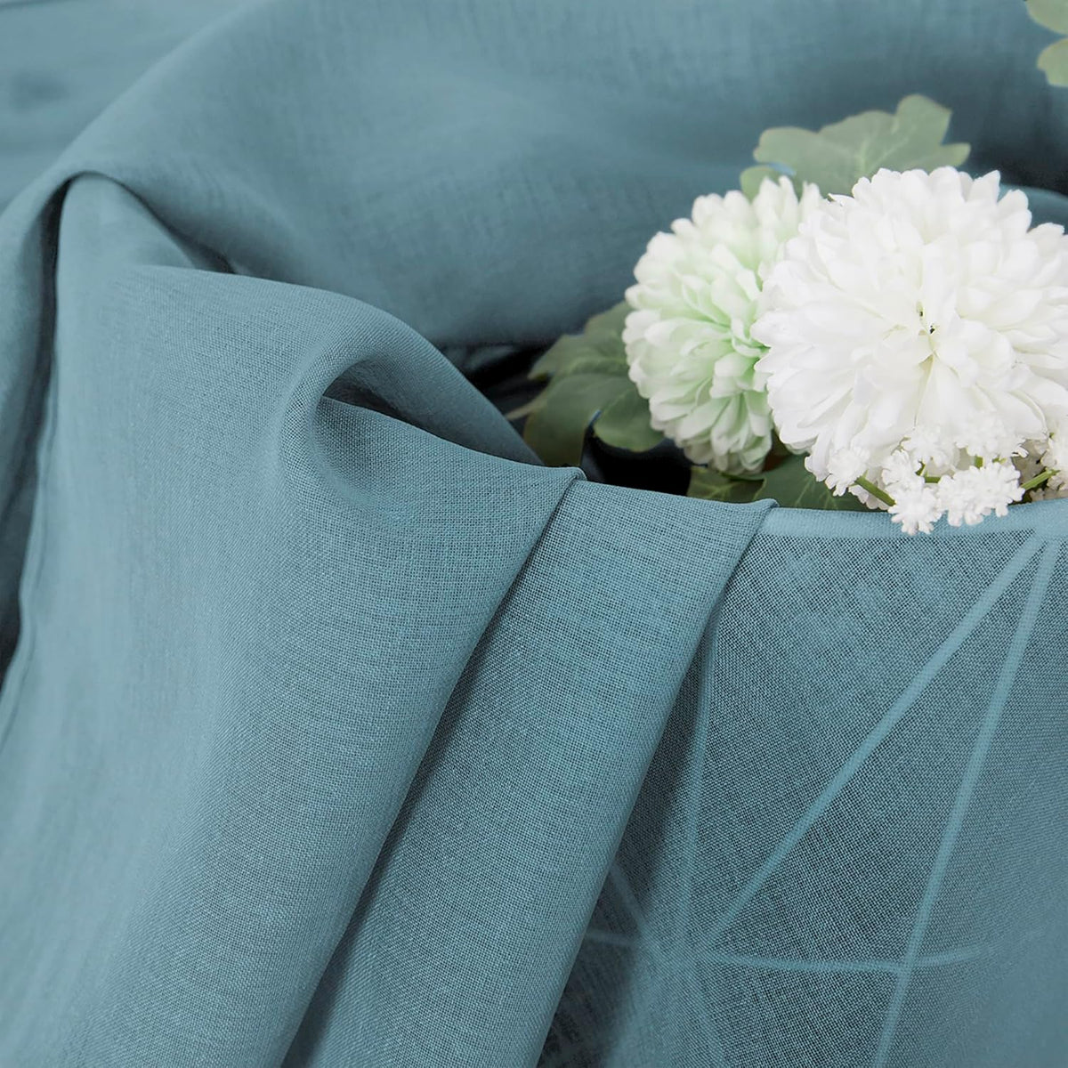 Tollpiz Sheer Curtains Linen Textured Living Room Curtain Sheers Light Filtering Rod Pocket Voile Curtains for Bedroom, 42 x 63 inches Long, Dusty Blue, Set of 2 Panels